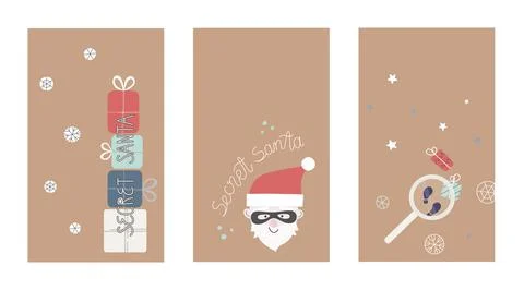Stories template for app, web, phone. Lettering Secret Santa with gifts Illustrazione stock