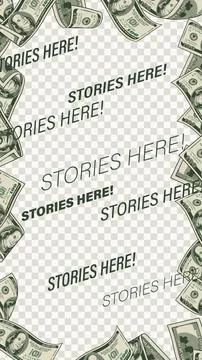 Stories template with frame of 100 dollars bills. Social media story size. Stock Illustration