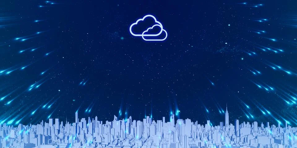 Storing data in the cloud Big city filled with tall buildings Internet Stock Illustration