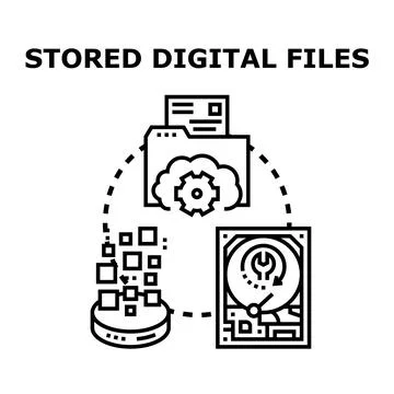 Storing digital files and data management concept 스톡 일러스트