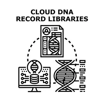 Storing dna genetic record data in cloud database libraries Stock Illustration