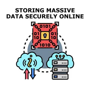 Storing massive data securely online concept Stock Illustration