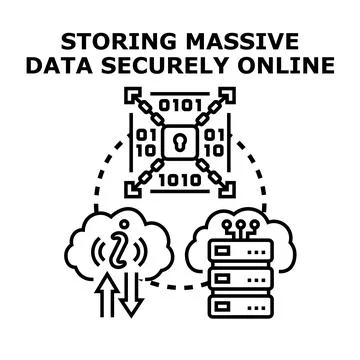 Storing massive data securely online concept Stock Illustration