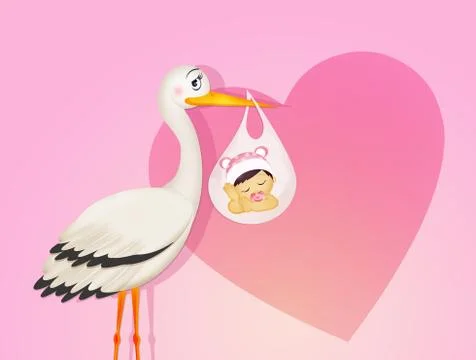 Stork with baby Stock Illustration