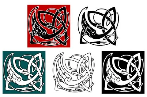 Stork bird in celtic ornament Stock Illustration