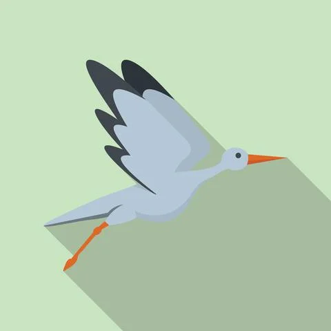 Stork bird icon flat vector. Fly crane Stock Illustration