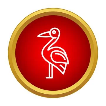 Stork bird line icon on red button Stock Illustration