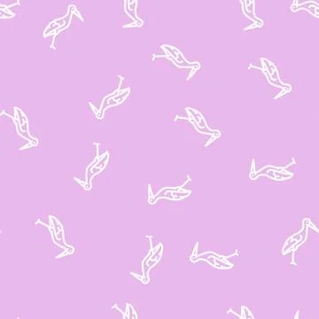 Stork bird line vector seamless pattern 스톡 일러스트