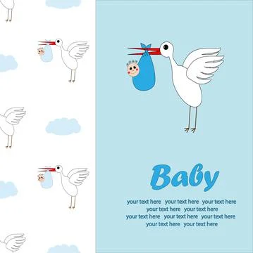 A stork carries a child in the clouds. Stock Illustration