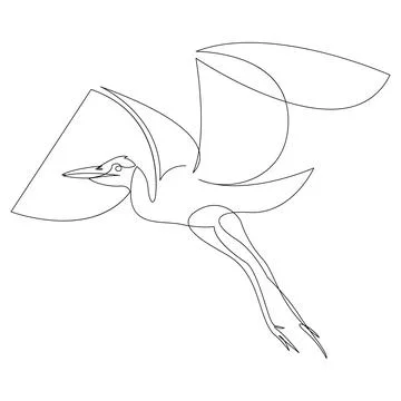 Stork flying in the sky continuous line drawing. Heron bird in flight one l.. Stock Illustration