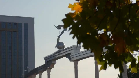 Stork Monument on the Globe at Independence Square in Tashkent, Uzbekistan Stock Footage 318635177