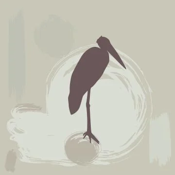 Stork silhouette on grunge background. vector Stock Illustration