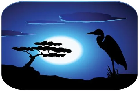 Stork with sunrise Stock Illustration