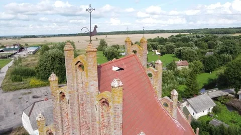 Storks and their nests at the top of the church Video stock 159059761