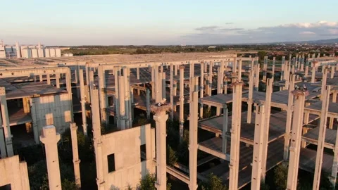 Stork's nests on concrete pillars at sunset Stock Footage 135018659