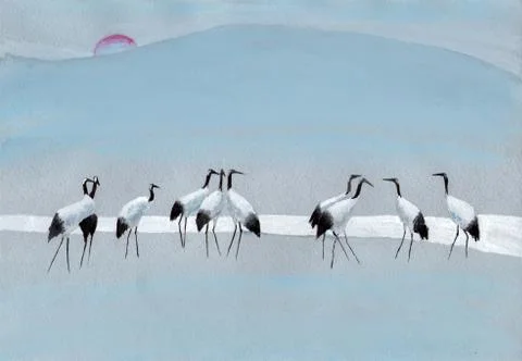 Storks on the river Stock Illustration