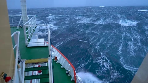 Storm 9 points. Sea. View from vessel navigation bridge. White foam on water. A Stock Footage 294980608