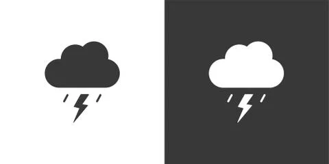 Storm and cloud. Isolated icon on black and white background. Weather vector  Stock Illustration