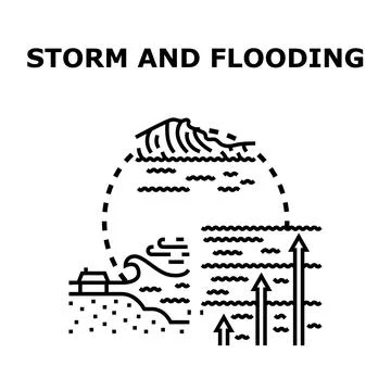 Storm and flooding devastating coastal area icon concept Stock Illustration