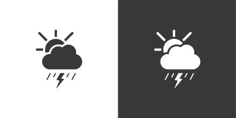 Storm and heavy rain, cloud and sun. Isolated icon on black and white backgro Stock Illustration