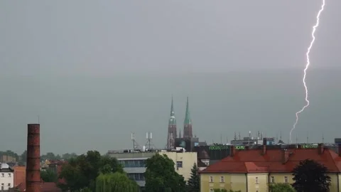 Storm and lightning over the city of Rybnik Stock Footage 246086032