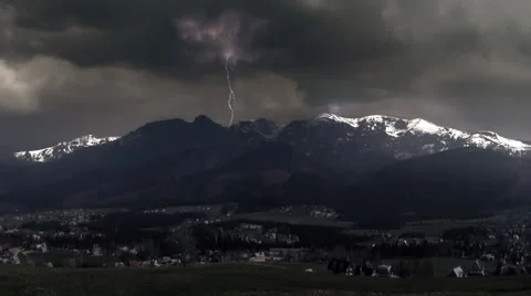 Storm and lightning. Thunderstorm in the Tatra Mountains. Dramatic sky. Clip4. Stock Footage 44559398