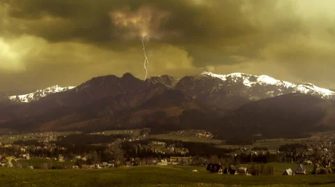Storm and lightning. Thunderstorm in the Tatra Mountains. Dramatic sky. Clip2. Stock Footage 44559757
