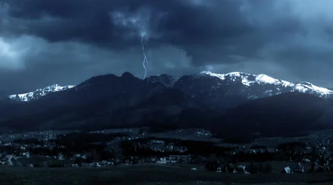 Storm and lightning. Thunderstorm in the Tatra Mountains. Dramatic sky. Clip3. Stock Footage 44559761