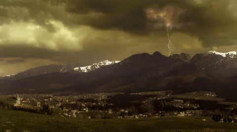 Storm and lightning. Thunderstorm in the Tatra Mountains. Dramatic sky. Clip1. Stock Footage 44562085
