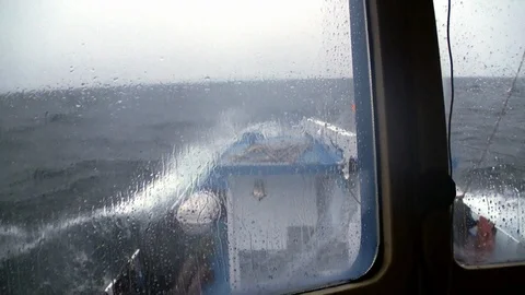 Storm and rain view from ship window in bad weather on Lake Baikal. Stock-Footage 94873185
