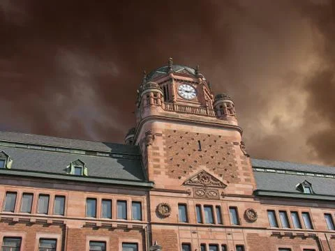 Storm approaching Post Office Building in Stockholm Fotos de archivo