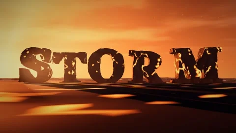 Storm Basalt Letters with Molten Lava Glowing in the Cracks on a Volcanic Plain Stock Footage 342080032