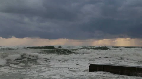 Storm in the Black sea on the backdrop of gray clouds in Sochi 動画素材 48982985