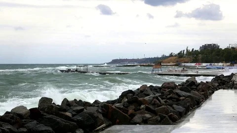 Storm At The Black Sea On The Beach Video stock 70401628
