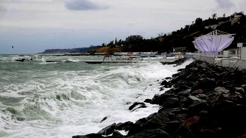 Storm At The Black Sea On The Beach Stock Footage 70401717