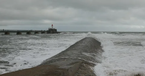 Storm on the breakwater Stock Footage 142061948