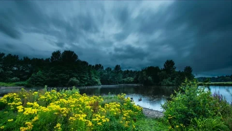 Storm brewing over lake Stock Footage 143083892