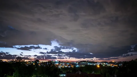 Storm brewing with Timelapse  Cloudlapse of Cloud cover with sunset over urban Stock Footage 203010338