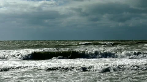 Storm brews waves at sea, 4K Stock Footage 49018497