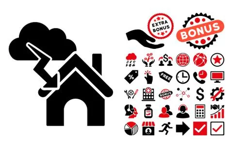 Storm Building Flat Vector Icon with Bonus Stock Illustration