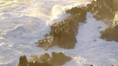 Storm causing huge waves to crash on the Irish Atlantic coast Stock Footage 168687536