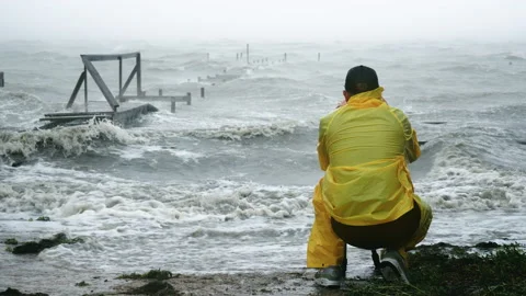 Storm Chaser Documents Hurricane Storm Surge Stock Footage 136317673