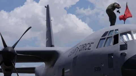 Storm chaser - hurricane hunter plane C-130 7 of 7 Stock Footage 49525060