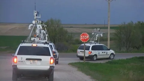 Storm chasers chase a tornado. Video stock 123377780