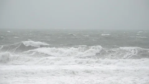 Storm Ciara causes huge waves off the Cornish coast at Porthleven. Stock Footage 124667822