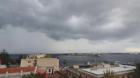 Storm in the city harbor Stock Footage 95286478