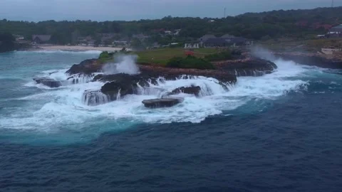 Storm at cliffs of Devils Tear (Bali) Stock Footage 200437370