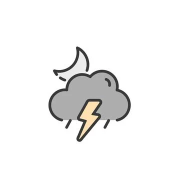 Storm, cloud and moon. Filled color icon. Weather vector illustration Stock Illustration