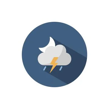 Storm, cloud and moon. Flat icon on a circle. Weather vector illustration Illustrazione stock