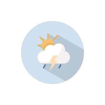 Storm, cloud and sun. Flat icon on a circle. Weather vector illustration イラスト素材
